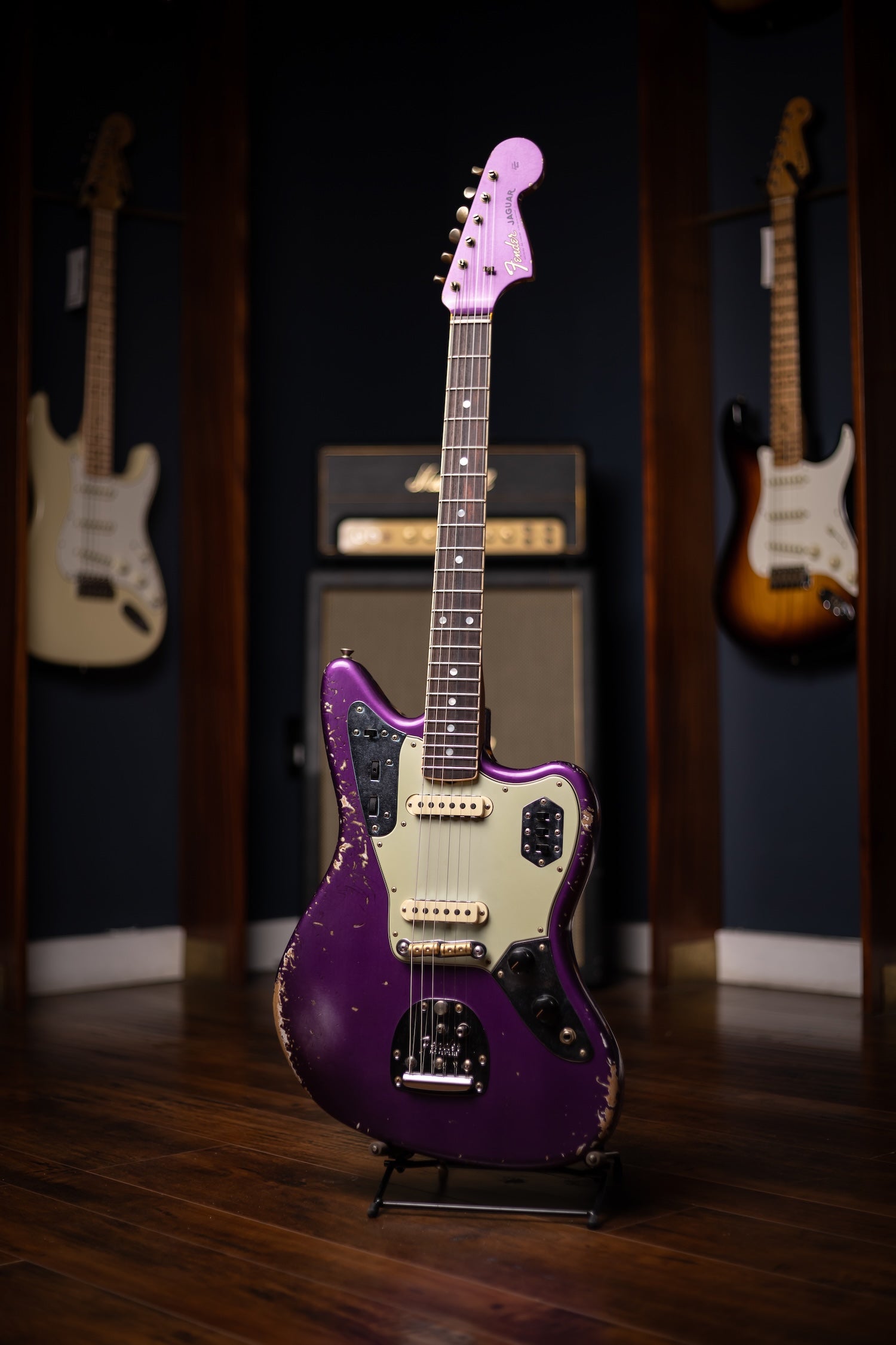 Fender Custom Shop 1965 Jaguar Heavy Relic Electric Guitar - Faded Purple Metallic