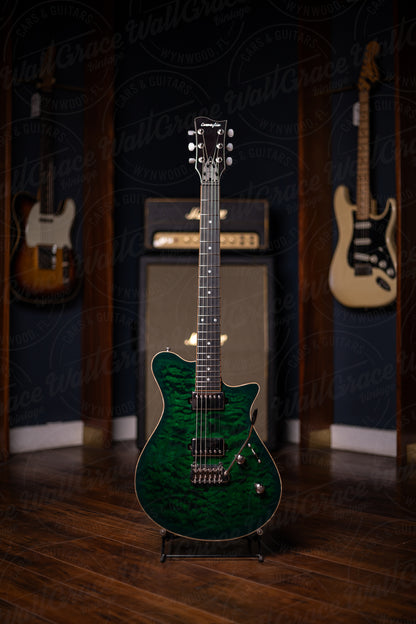 Carneglia Sublime Quilted Top Electric Guitar with Ebony Fretboard - Green Burst with Lambo Matte back