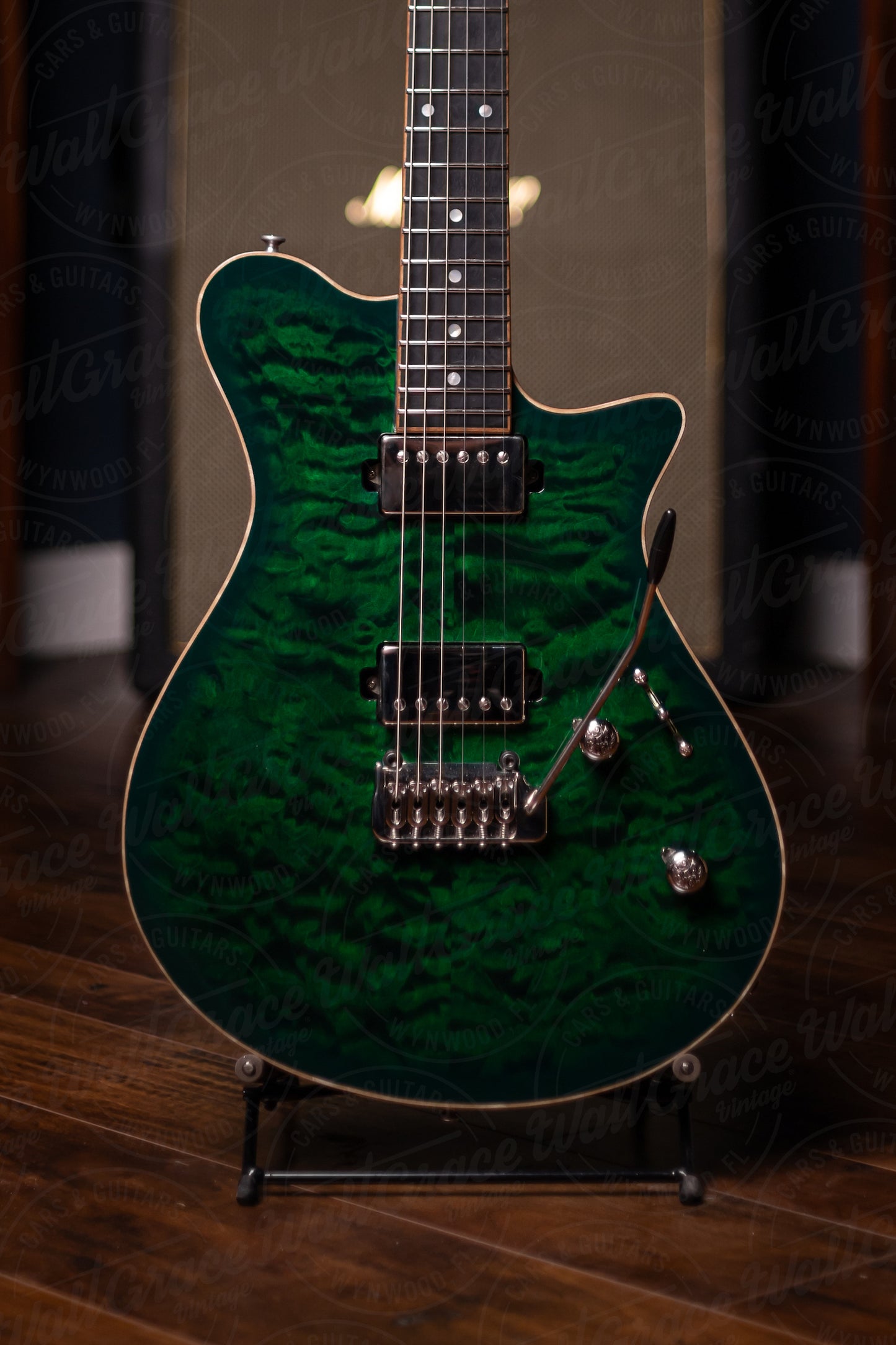 Carneglia Sublime Quilted Top Electric Guitar with Ebony Fretboard - Green Burst with Lambo Matte back