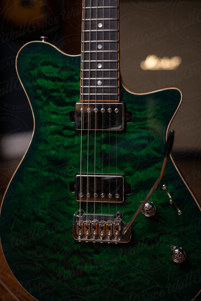 Carneglia Sublime Quilted Top Electric Guitar with Ebony Fretboard - Green Burst with Lambo Matte back