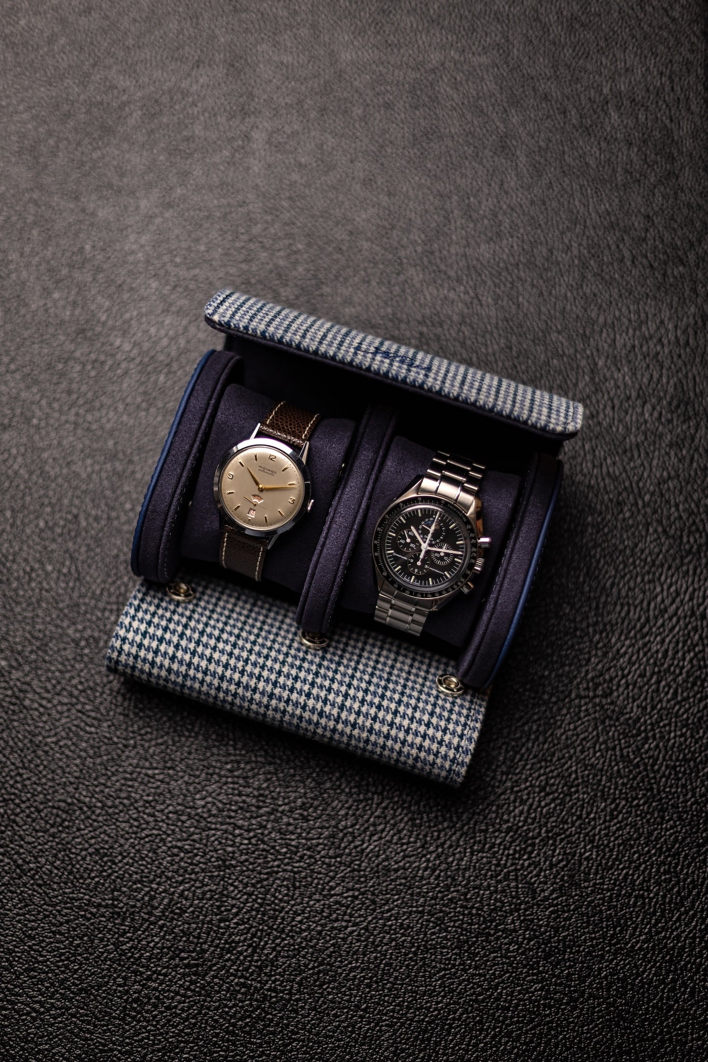 KRUK Grey/Blue Pepita 2-Watch Case