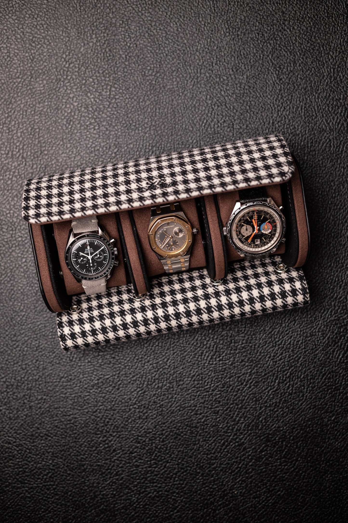 KRUK Black/White Pepita with Chocolate 3-Watch Case