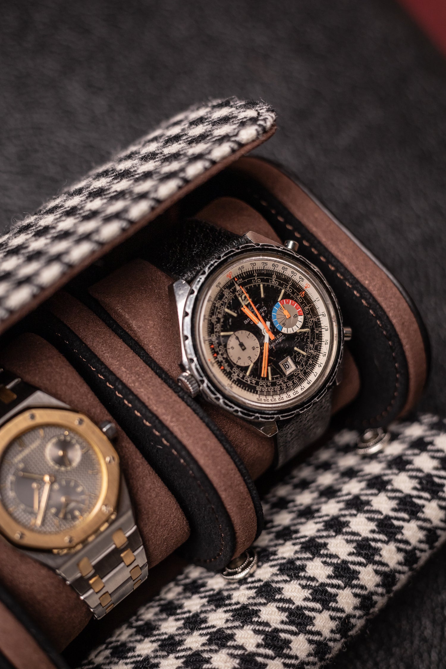 KRUK Black/White Pepita with Chocolate 3-Watch Case