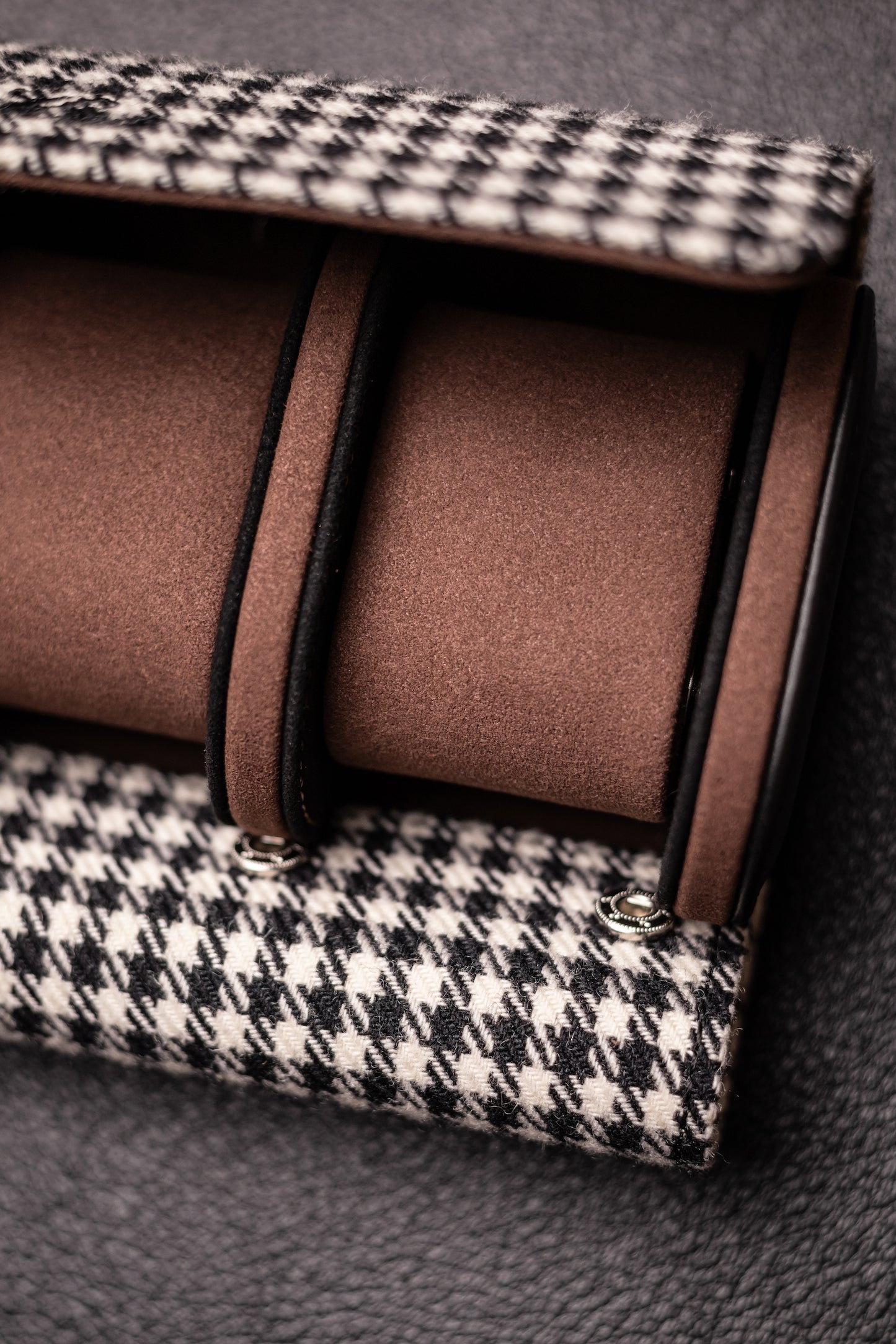 KRUK Black/White Pepita with Chocolate 3-Watch Case