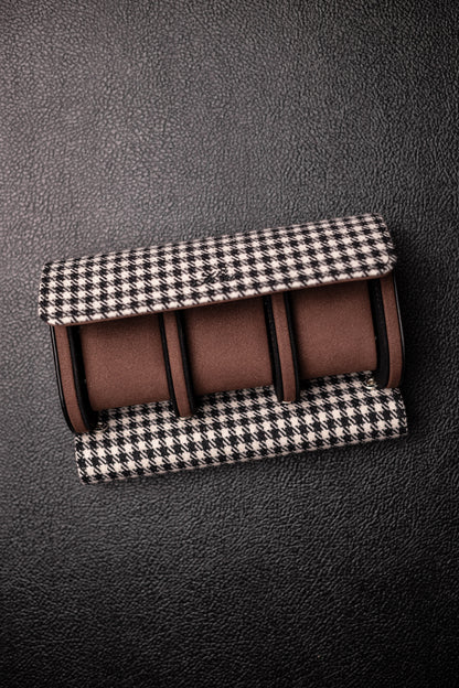 KRUK Black/White Pepita with Chocolate 3-Watch Case
