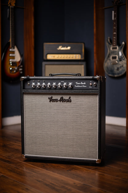 IN STOCK! Two-Rock Traditional Clean 100 Watt 1x12” Tube Combo Amp - Black Bronco, Blues Breaker Cloth, White Piping