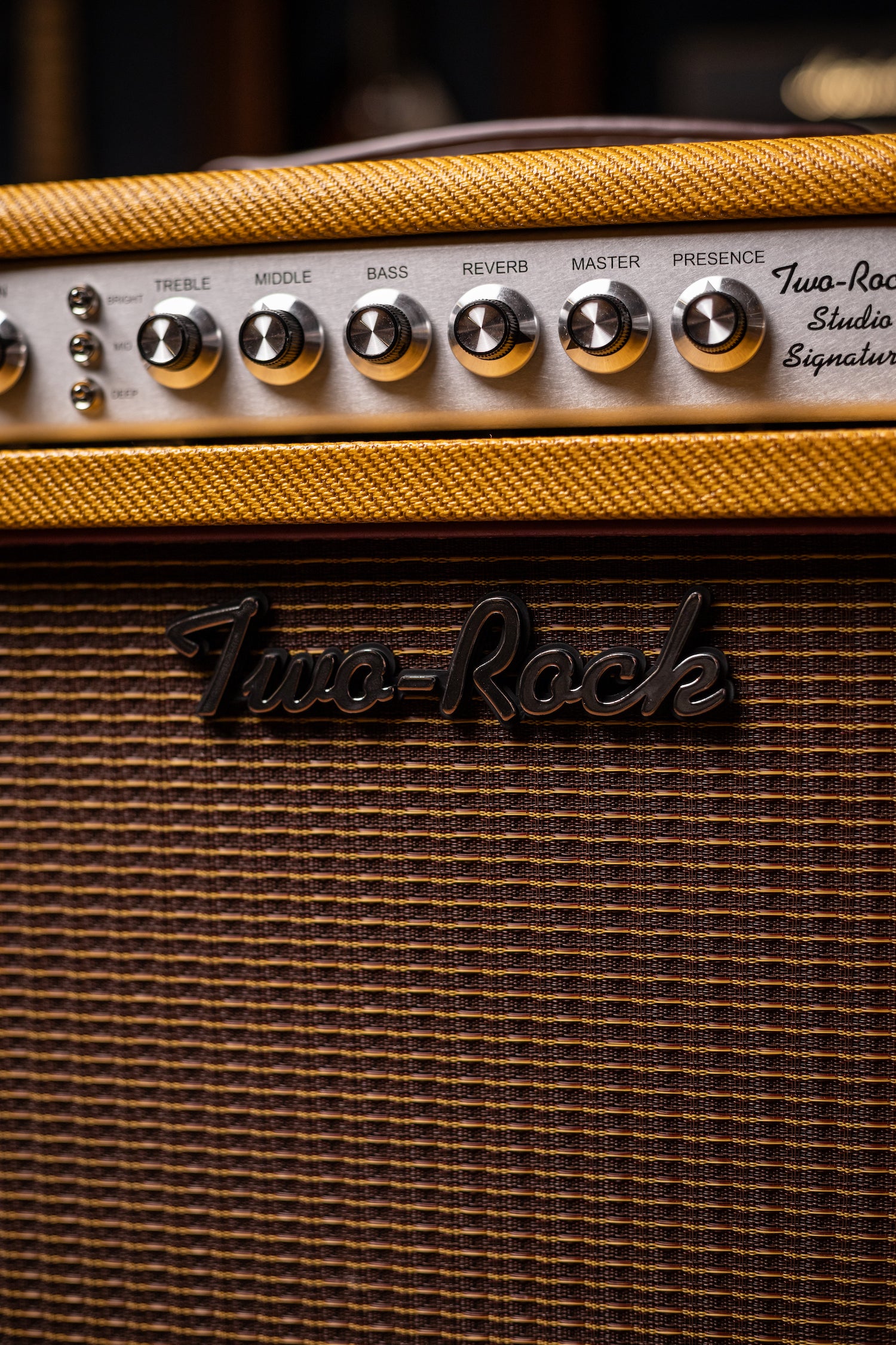 IN STOCK! Two-Rock Studio Signature 35 Watt Combo Amp - Lacquered Amber Tweed, Oxblood Stripe Cloth, Maroon Piping
