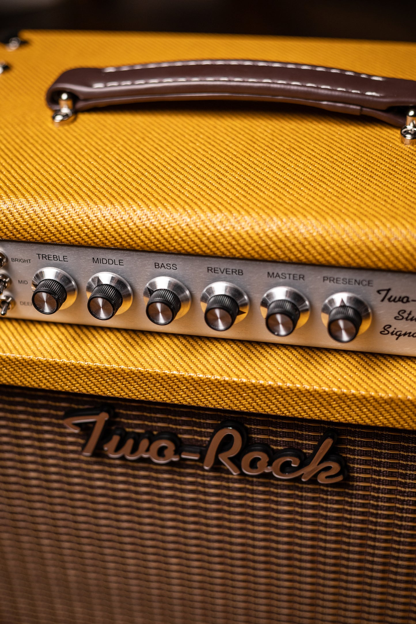 IN STOCK! Two-Rock Studio Signature 35 Watt Combo Amp - Lacquered Amber Tweed, Oxblood Stripe Cloth, Maroon Piping