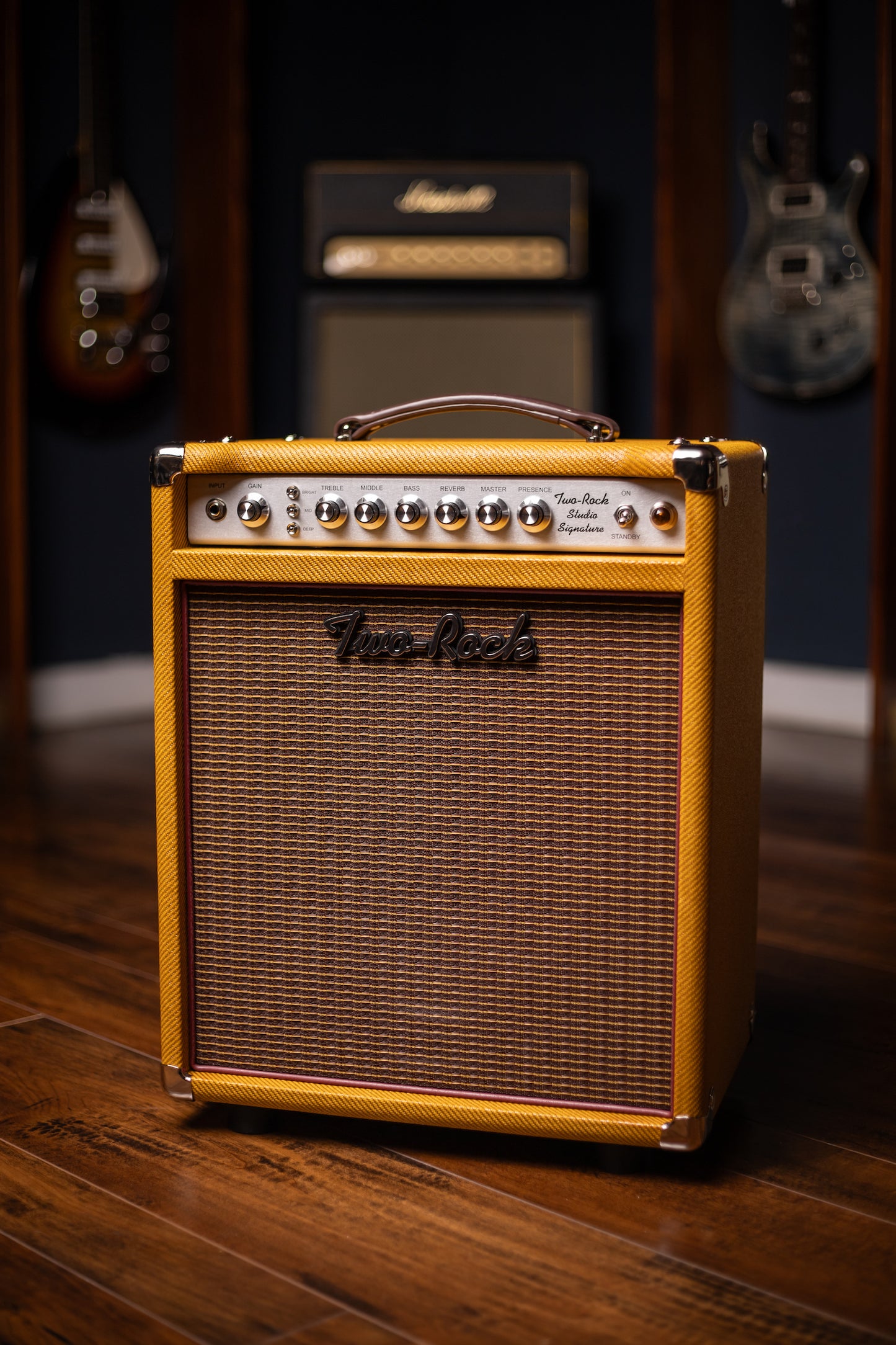 IN STOCK! Two-Rock Studio Signature 35 Watt Combo Amp - Lacquered Amber Tweed, Oxblood Stripe Cloth, Maroon Piping