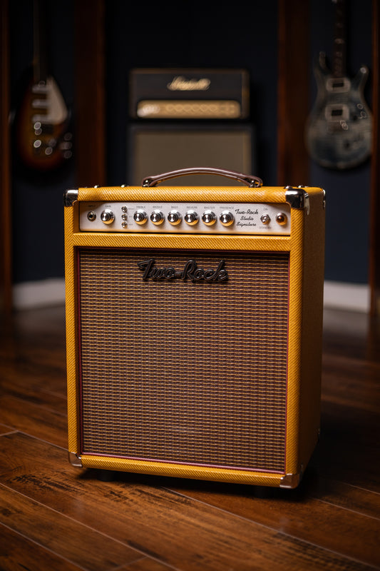 IN STOCK! Two-Rock Studio Signature 35 Watt Combo Amp - Lacquered Amber Tweed, Oxblood Stripe Cloth, Maroon Piping