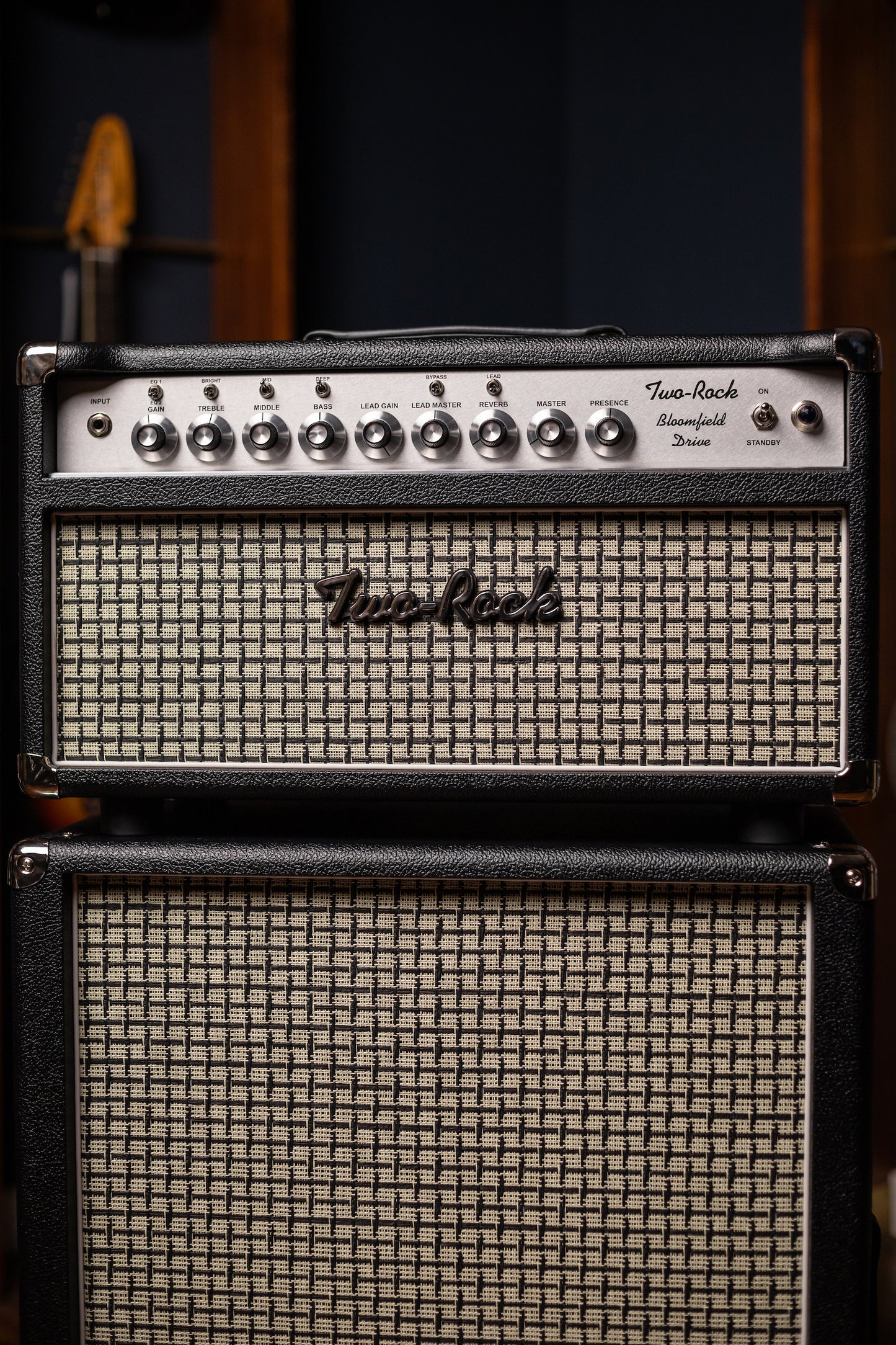 IN-STOCK! - Two-Rock Bloomfield Drive 100/50w Tube Head and Cabinet - Black Bronco Tolex, Large Checked Cloth, White Piping