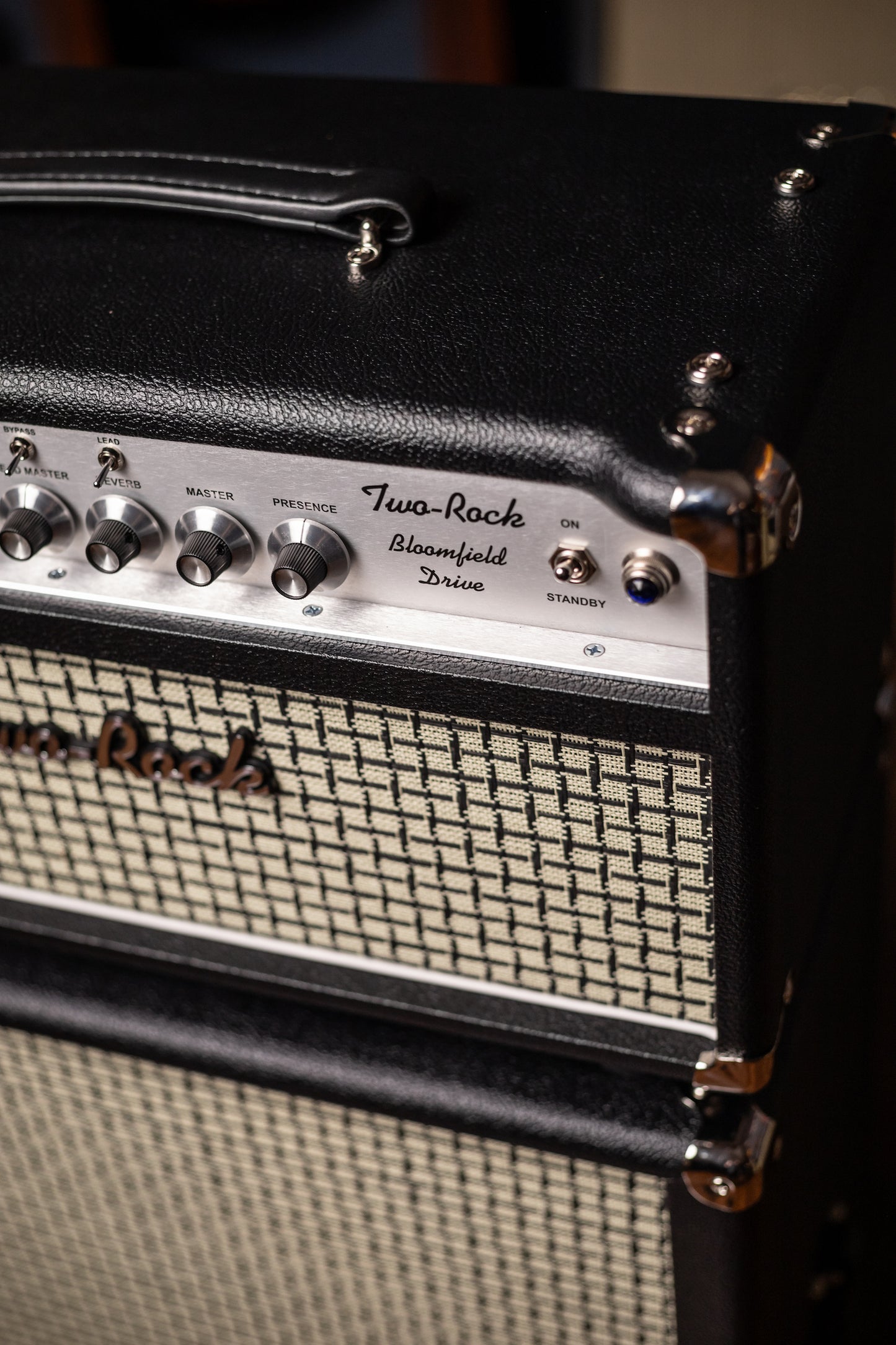 IN-STOCK! - Two-Rock Bloomfield Drive 100/50w Tube Head and Cabinet - Black Bronco Tolex, Large Checked Cloth, White Piping