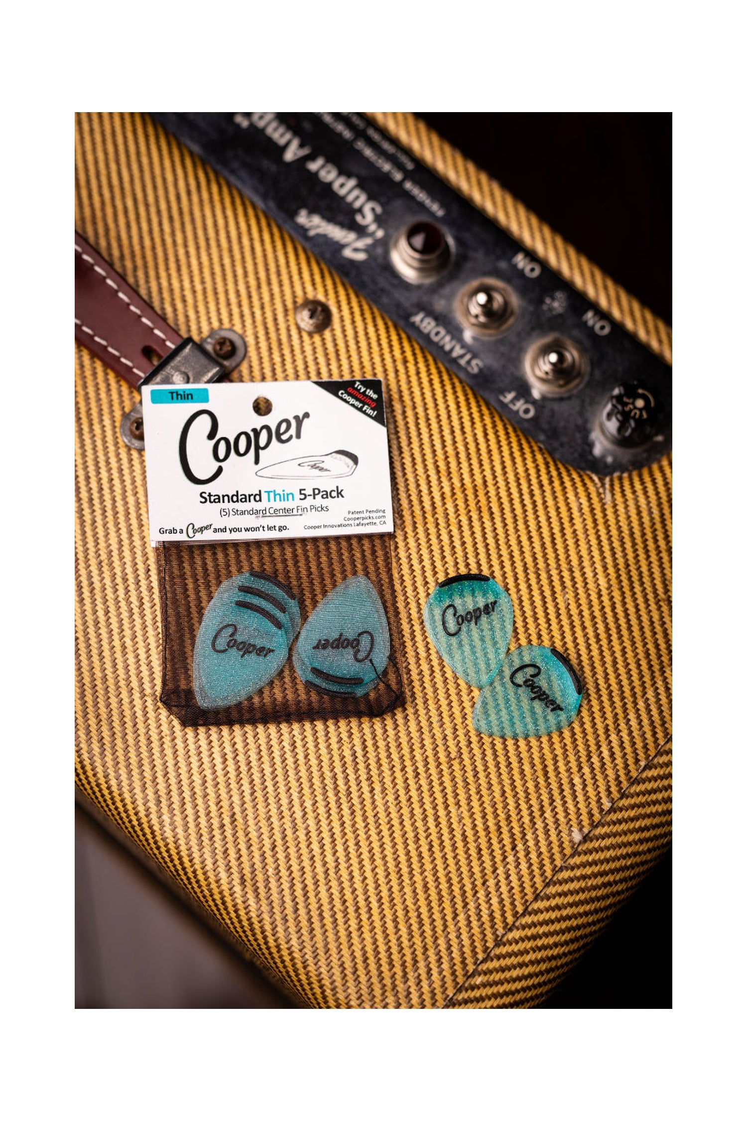 Cooper Guitar Picks - Standard Thin Center Fin Pack of 5 Aqua