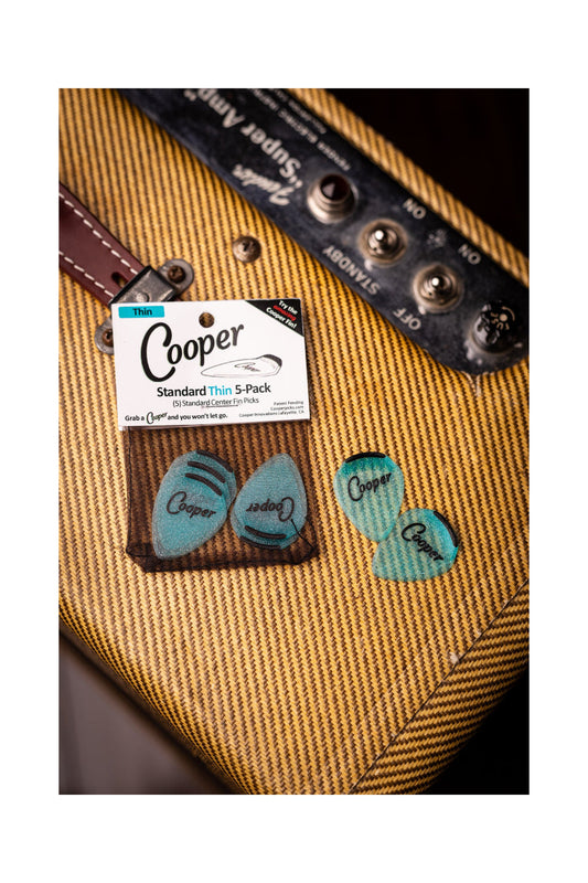 Cooper Guitar Picks - Standard Thin Center Fin Pack of 5 Aqua
