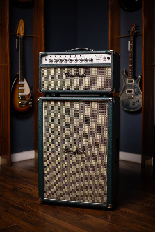 IN STOCK! Two-Rock Classic Reverb 100 Watt Head And 12-65B 2x12 Extension Cabinet - British Green, Salt & Pepper Cloth, White Piping