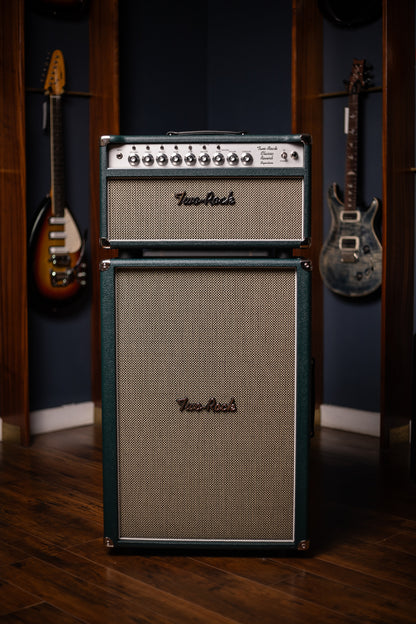 IN STOCK! Two-Rock Classic Reverb 100 Watt Head And 12-65B 2x12 Extension Cabinet - British Green, Salt & Pepper Cloth, White Piping