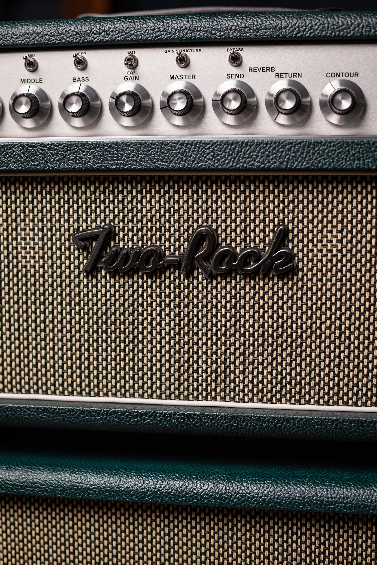 IN STOCK! Two-Rock Classic Reverb 100 Watt Head And 12-65B 2x12 Extension Cabinet - British Green, Salt & Pepper Cloth, White Piping