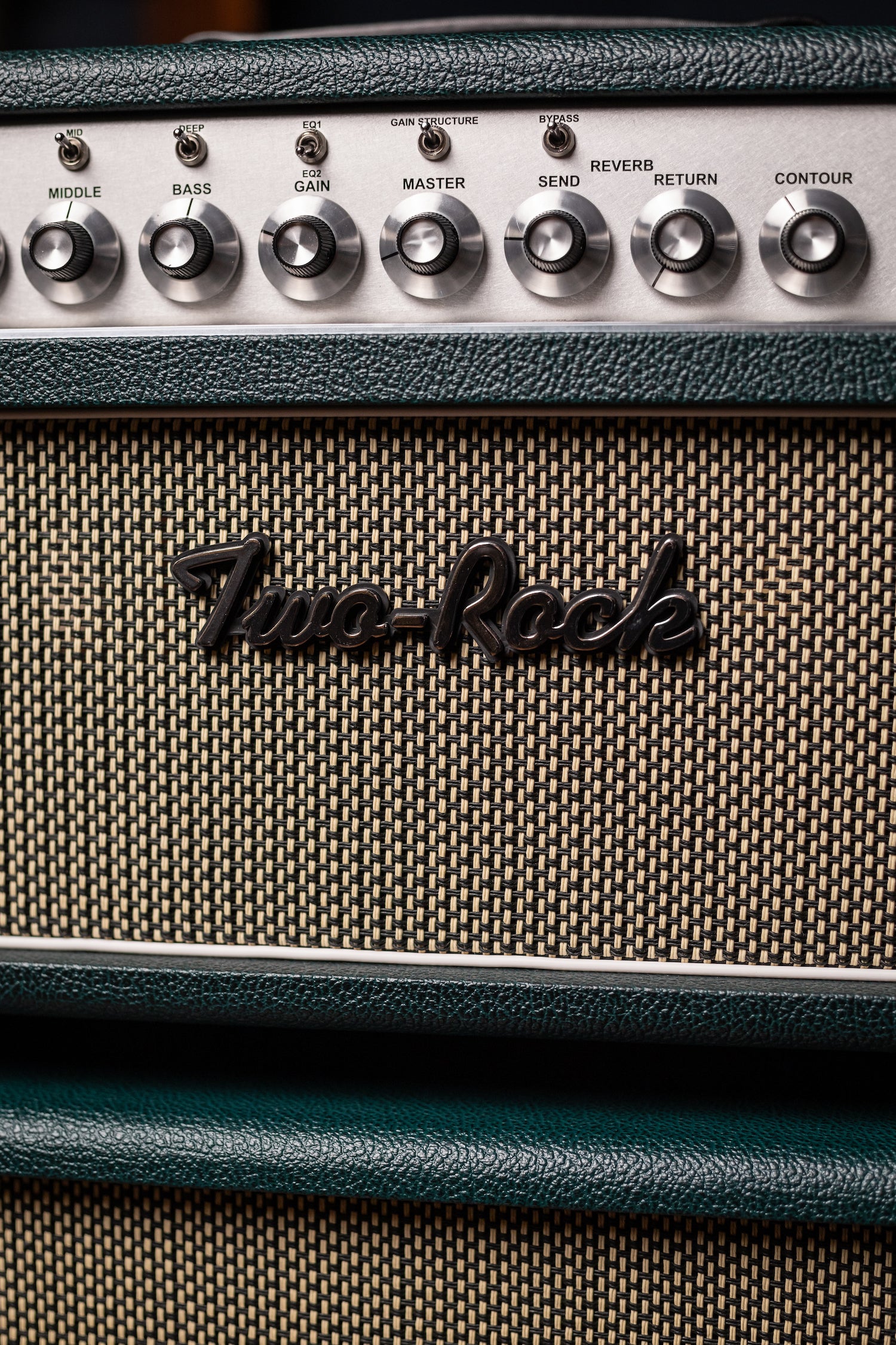 IN STOCK! Two-Rock Classic Reverb 100 Watt Head And 12-65B 2x12 Extension Cabinet - British Green, Salt & Pepper Cloth, White Piping