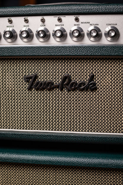IN STOCK! Two-Rock Classic Reverb 100 Watt Head And 12-65B 2x12 Extension Cabinet - British Green, Salt & Pepper Cloth, White Piping