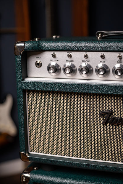 IN STOCK! Two-Rock Classic Reverb 100 Watt Head And 12-65B 2x12 Extension Cabinet - British Green, Salt & Pepper Cloth, White Piping