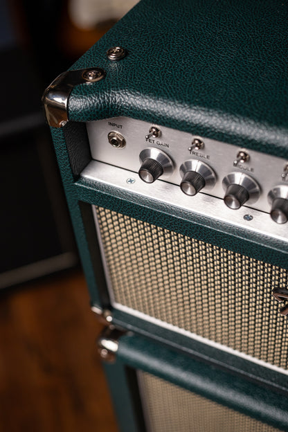 IN STOCK! Two-Rock Classic Reverb 100 Watt Head And 12-65B 2x12 Extension Cabinet - British Green, Salt & Pepper Cloth, White Piping