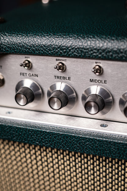IN STOCK! Two-Rock Classic Reverb 100 Watt Head And 12-65B 2x12 Extension Cabinet - British Green, Salt & Pepper Cloth, White Piping