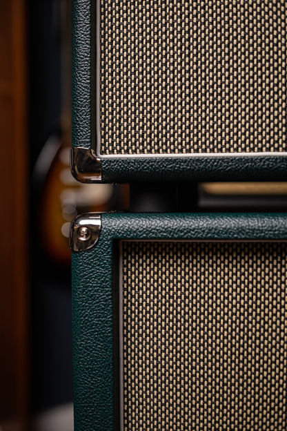 IN STOCK! Two-Rock Classic Reverb 100 Watt Head And 12-65B 2x12 Extension Cabinet - British Green, Salt & Pepper Cloth, White Piping