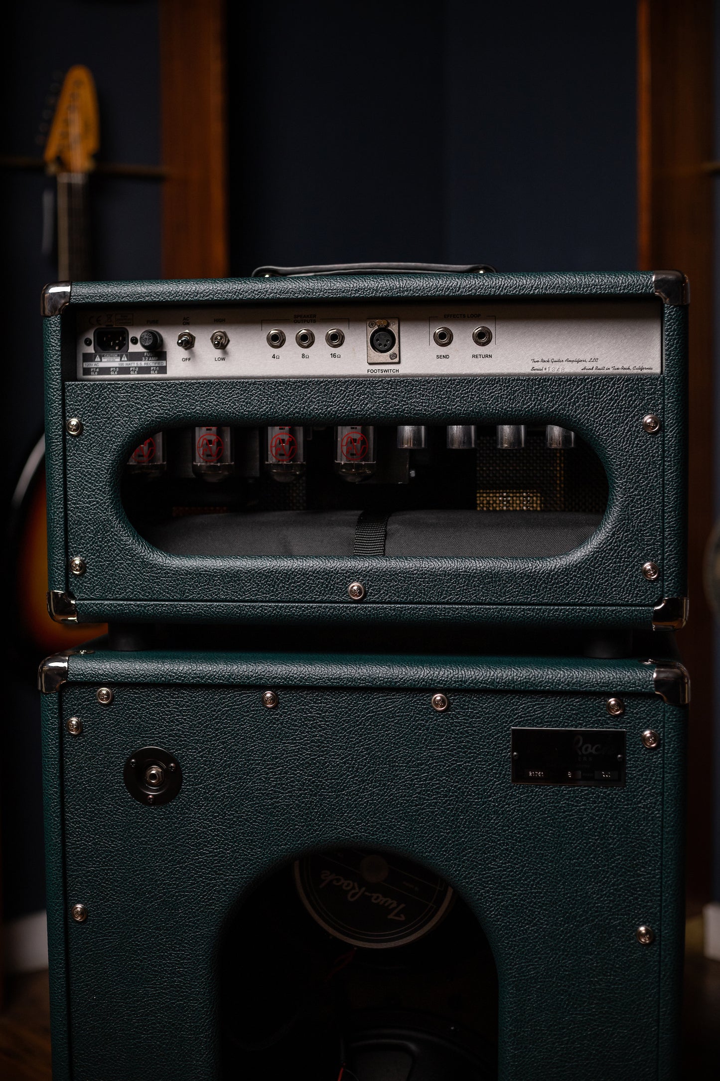 IN STOCK! Two-Rock Classic Reverb 100 Watt Head And 12-65B 2x12 Extension Cabinet - British Green, Salt & Pepper Cloth, White Piping