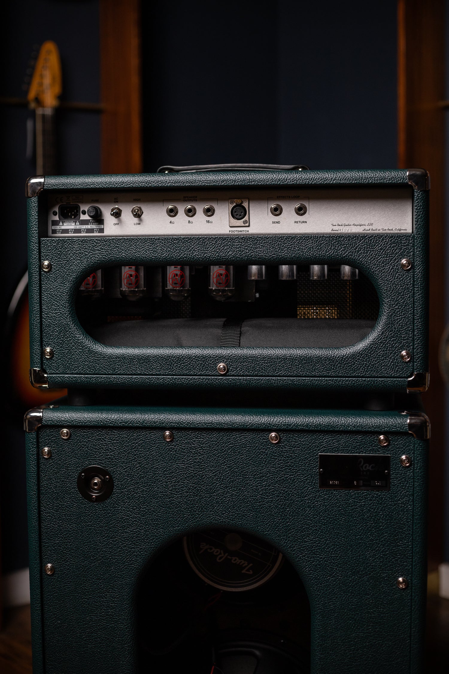IN STOCK! Two-Rock Classic Reverb 100 Watt Head And 12-65B 2x12 Extension Cabinet - British Green, Salt & Pepper Cloth, White Piping