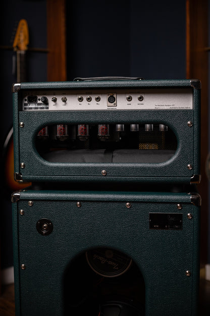 IN STOCK! Two-Rock Classic Reverb 100 Watt Head And 12-65B 2x12 Extension Cabinet - British Green, Salt & Pepper Cloth, White Piping