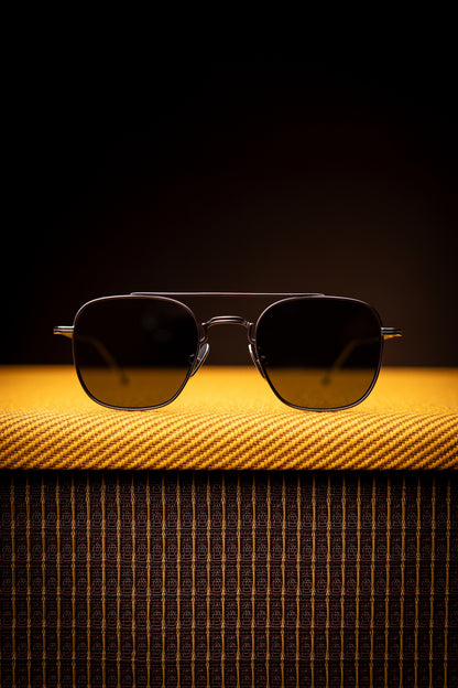 Johann Wolff Sunglasses - Flieger in Gun Metal w/ Green Lenses