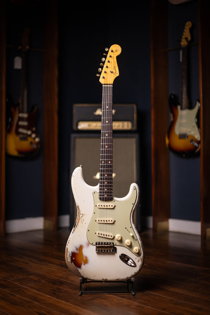 Fender Custom Shop 1960 Stratocaster Heavy Relic Electric Guitar - Aged Olympic White over 3-Color Sunburst