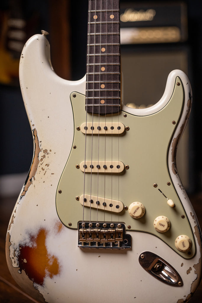 Fender Custom Shop 1960 Stratocaster Heavy Relic Electric Guitar - Aged Olympic White over 3-Color Sunburst