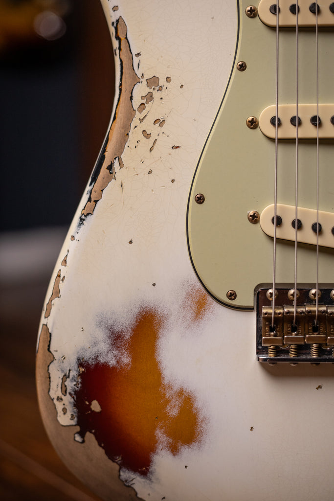 Fender Custom Shop 1960 Stratocaster Heavy Relic Electric Guitar - Aged Olympic White over 3-Color Sunburst