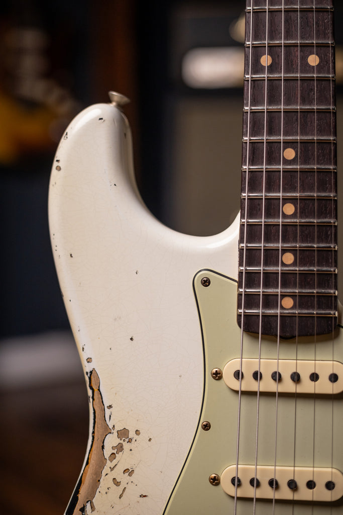 Fender Custom Shop 1960 Stratocaster Heavy Relic Electric Guitar - Aged Olympic White over 3-Color Sunburst