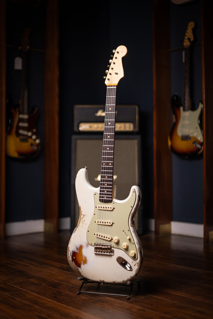 Fender Custom Shop 1960 Stratocaster Heavy Relic Electric Guitar - Aged Olympic White over 3-Color Sunburst