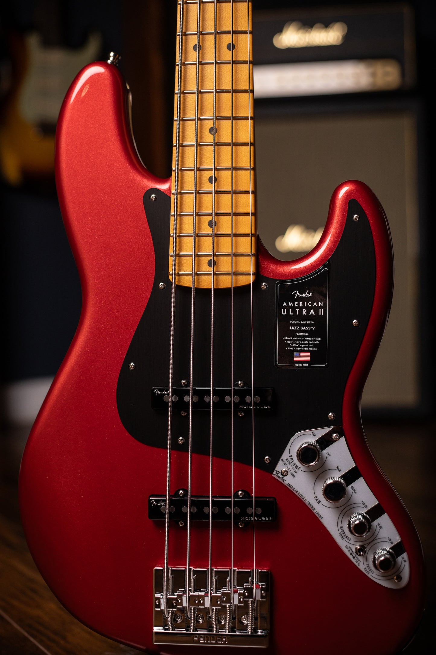 Fender American Ultra II Jazz Bass V Guitar - Sinister Red