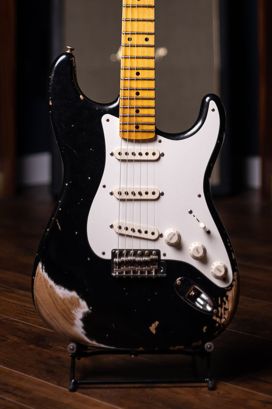2022 Fender Custom Shop Wildwood Custom 1955 Stratocaster Relic Electric Guitar - Aged Black
