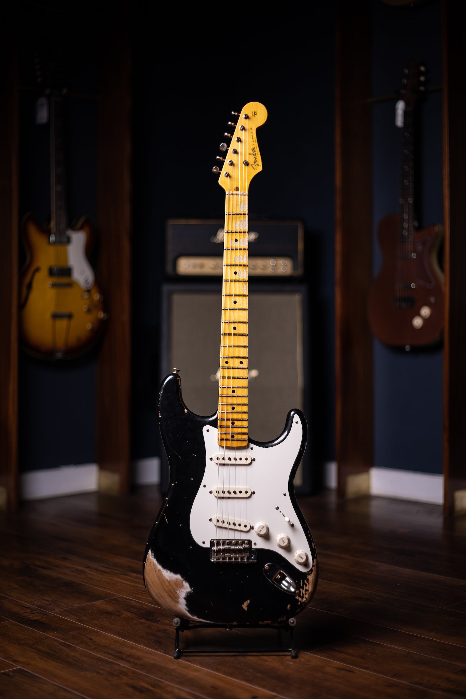 2022 Fender Custom Shop Wildwood Custom 1955 Stratocaster Relic Electric Guitar - Aged Black