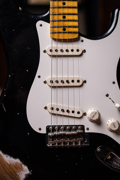 2022 Fender Custom Shop Wildwood Custom 1955 Stratocaster Relic Electric Guitar - Aged Black