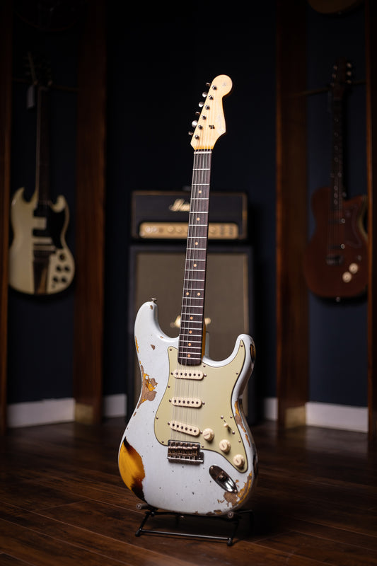 Fender Custom Shop '61 Stratocaster Heavy Relic Electric Guitar - Super Faded Aged Sonic Blue over 3-Color Sunburst
