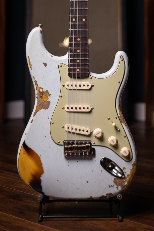 Fender Custom Shop '61 Stratocaster Heavy Relic Electric Guitar - Super Faded Aged Sonic Blue over 3-Color Sunburst