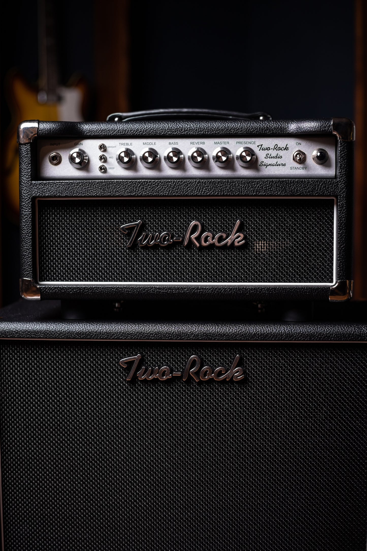 Two-Rock Studio Signature 35 Watt Tube Head and 12-65B 1x12 Extension Cabinet - Black Bronco, Black Silver, Silver Black Matrix Cloth, Silver Knobs, Black Pipping