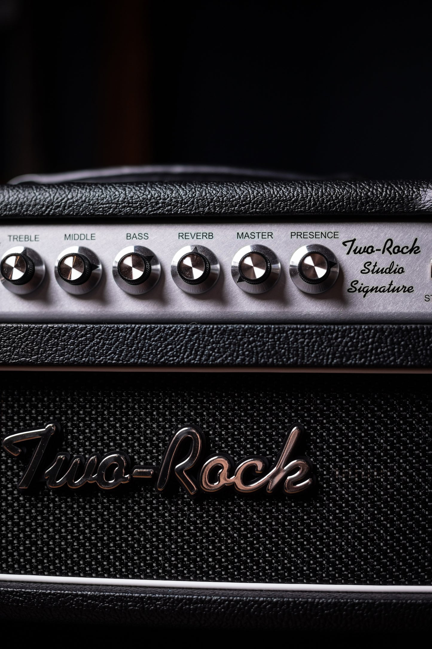 Two-Rock Studio Signature 35 Watt Tube Head and 12-65B 1x12 Extension Cabinet - Black Bronco, Black Silver, Silver Black Matrix Cloth, Silver Knobs, Black Pipping