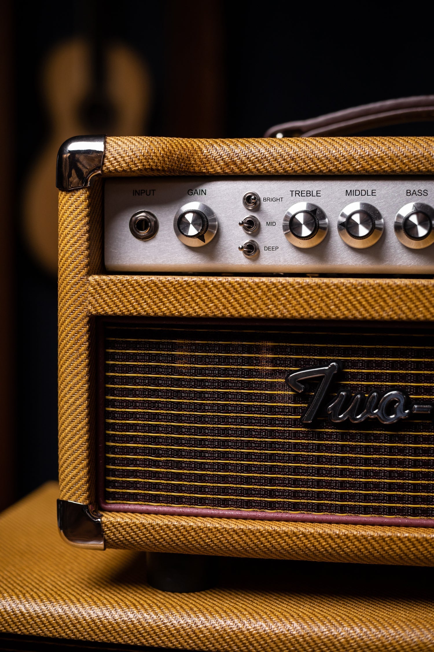 Two-Rock Studio Signature 35 Watt Tube Head and 12-65B 1x12 Extension Cabinet - Lacquered Tweed, Silver Chassis, Fender Style Oxblood Gold Stripe Grill, Black Knobs, Maroon Pipping