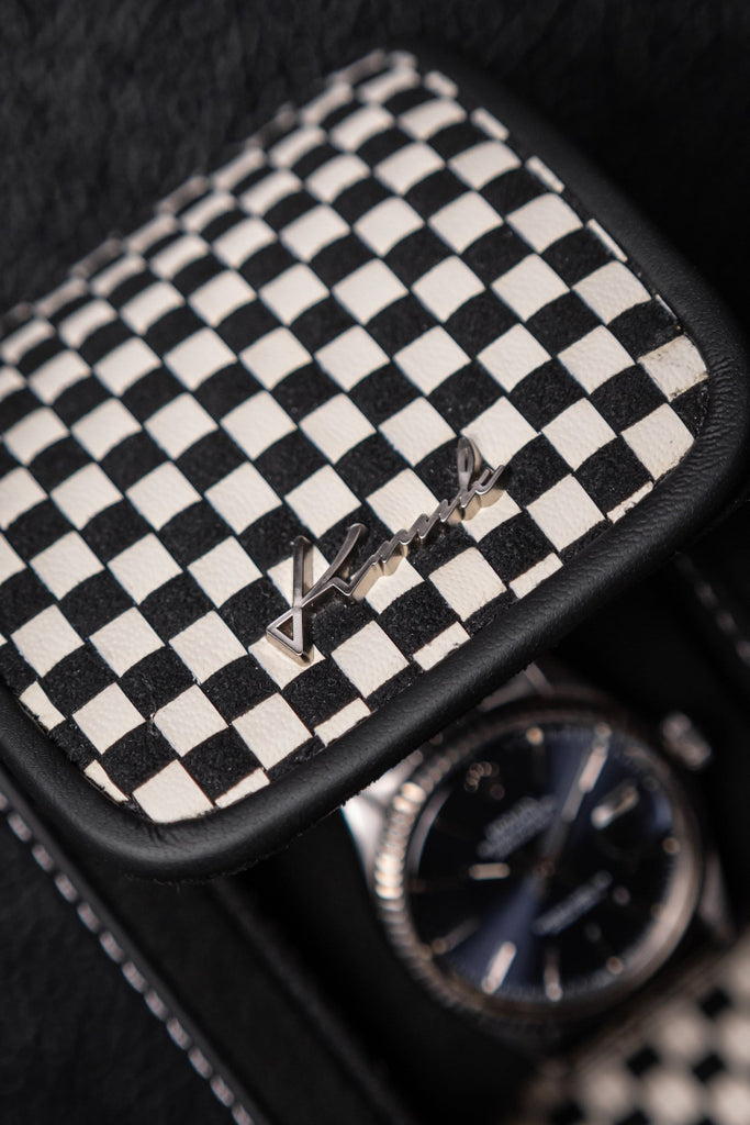 KRUK Woven Black And White Leather Watch Roll