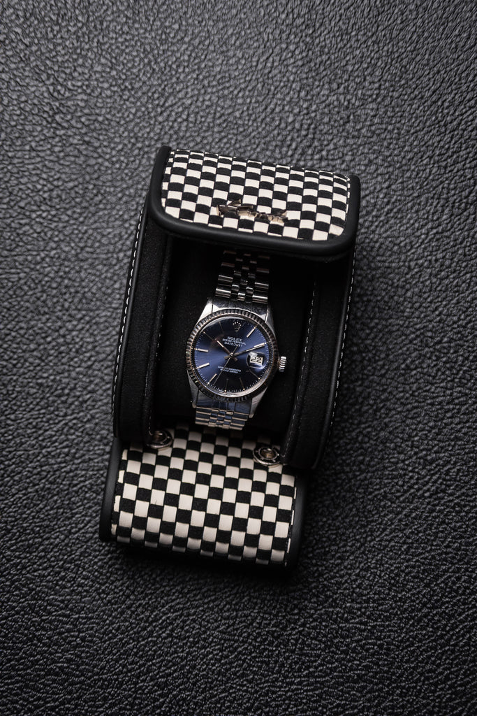 KRUK Woven Black And White Leather Watch Roll