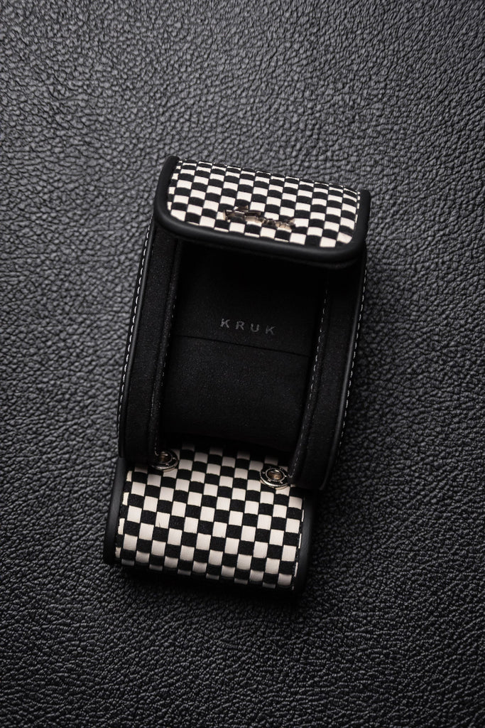 KRUK Woven Black And White Leather Watch Roll