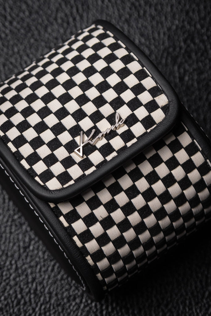 KRUK Woven Black And White Leather Watch Roll