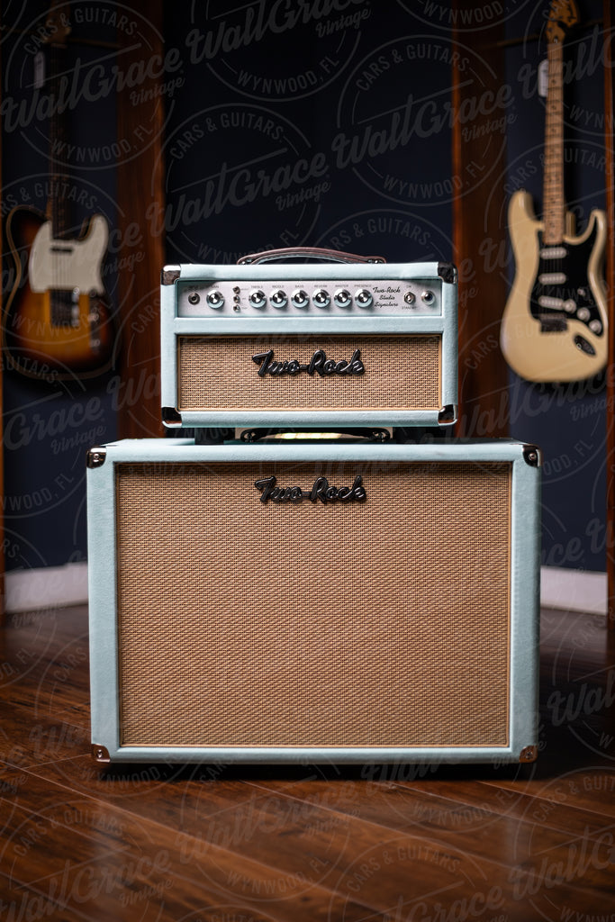 IN STOCK! Two-Rock Studio Signature 35 Watt Tube Head and 12-65B 1x12 Extension Cabinet - Mint Suede, Silver Chassis, Cane Grill, Buckskin Piping, Silver Knobs